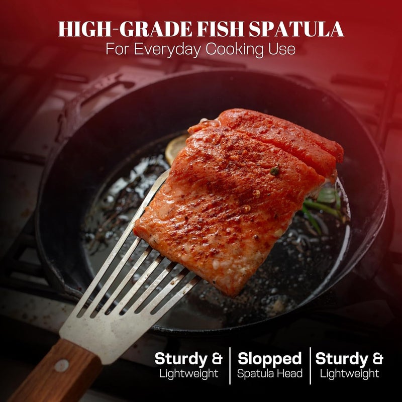 Rifsa 1 Slotted Elegant Silver Fish Turner Spatula - Metal Fish Spatula with 6.5 inch Blade & Ergonomic Wooden Handle - Ideal for Home and Professional Chefs - Image 5